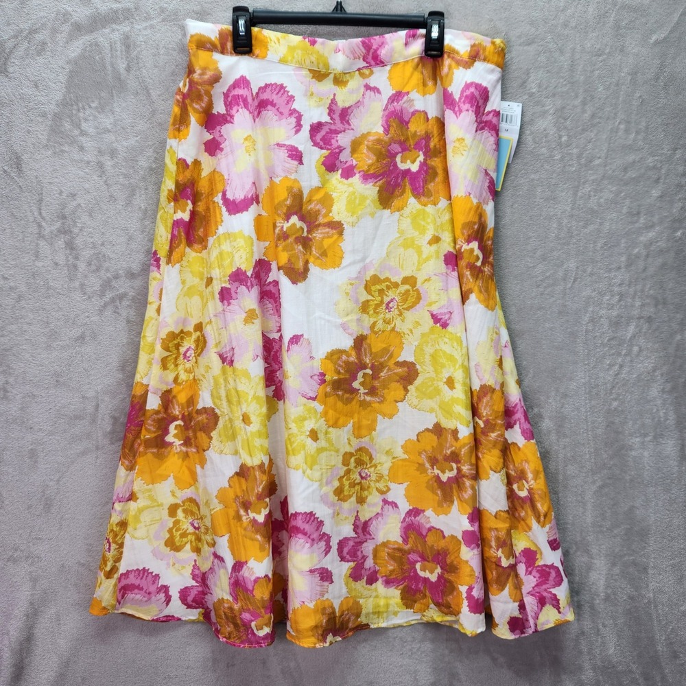 CeCe Womens Plus 1X Radiant Yellow Floral Print Blouse Skirt Set Spring Breakers - Picture 3 of 16